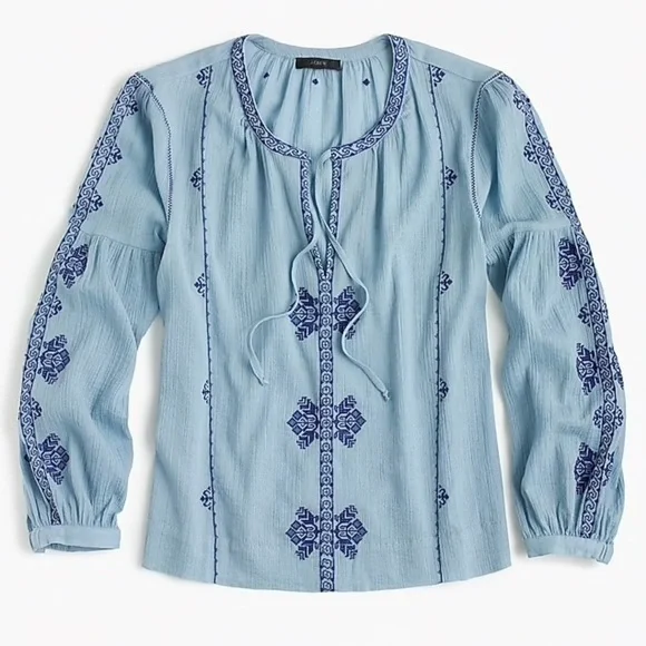 J. Crew Embroidered Gauzy Peasant Top - Picture 4 of 7